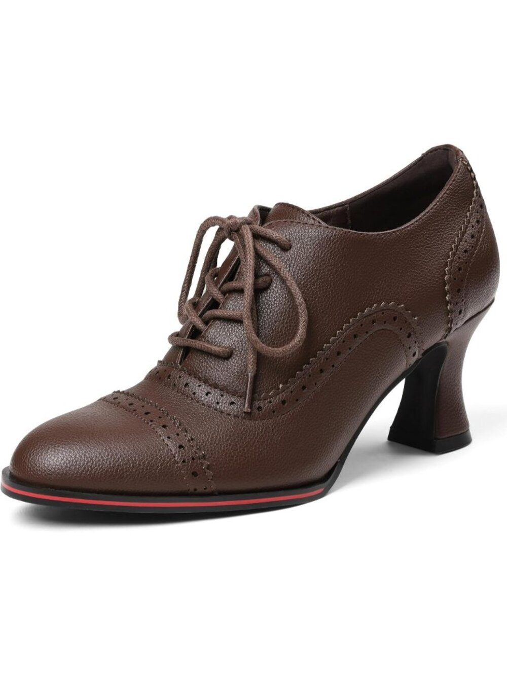 Women's Brown Vintage Comfortable Chunky High Heel Lace Up Brogues Dress Booties